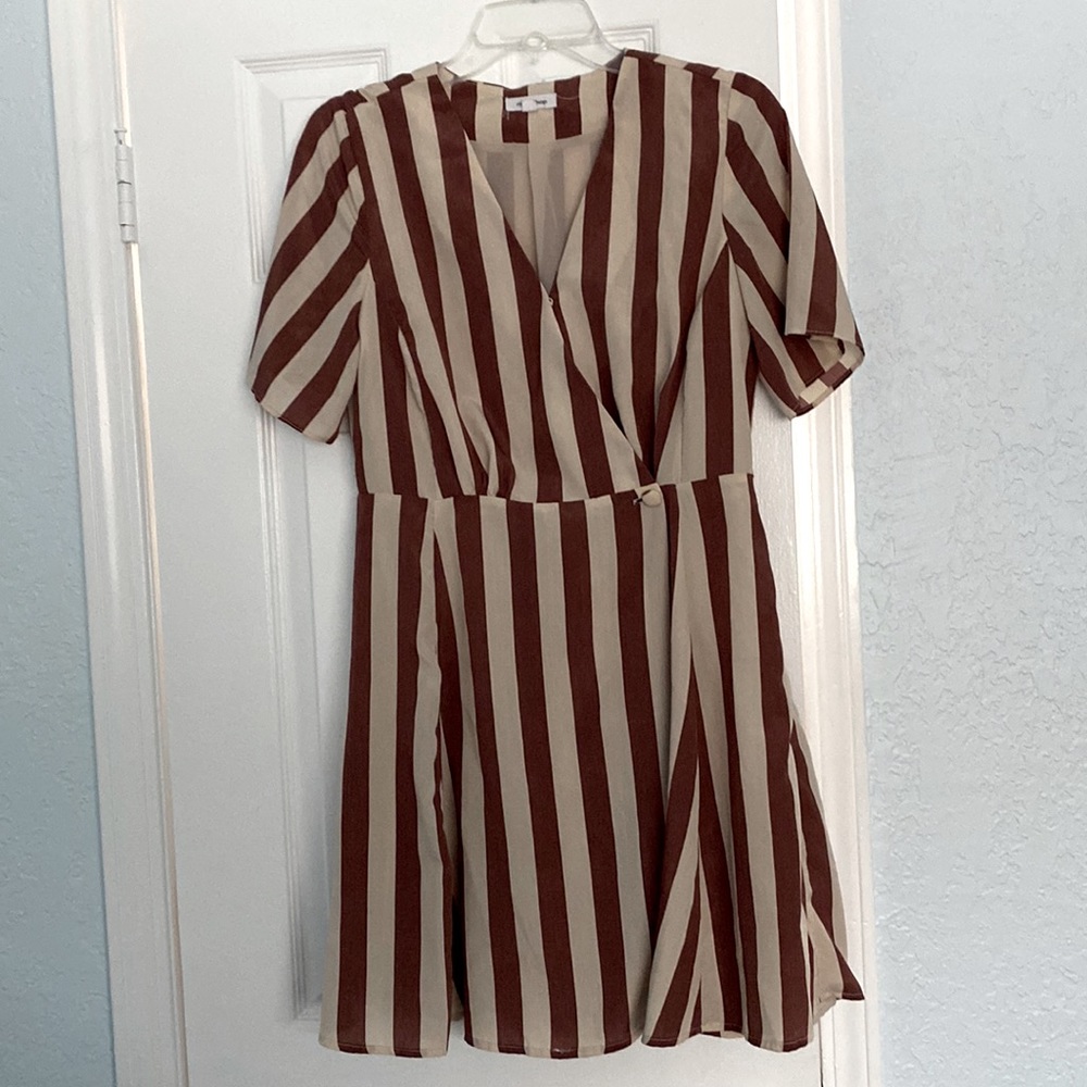 Orange and Cream Striped Wrap Dress